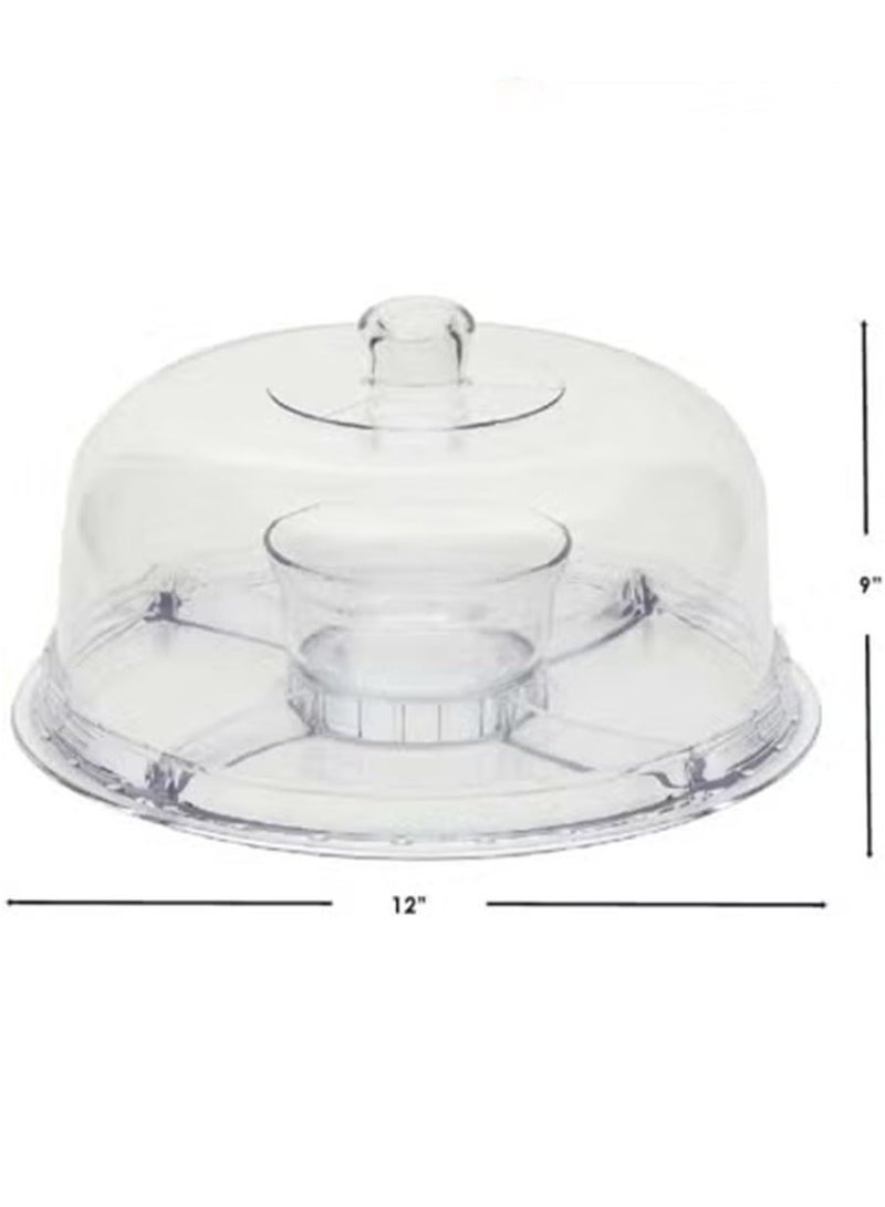 Beauenty Extra Large (12") 6 in 1 Acrylic Cake Stand with Dome Lid Multifunctional Serving Platter and Plate, Salad Bowl/Veggie Platter/Punch Bowl/Desert Platter/Chips & Dip - BPA Free - Image 3